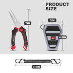 Fishing Pliers 7'' Split Ring Saltwater with Sheath & Lanyard
