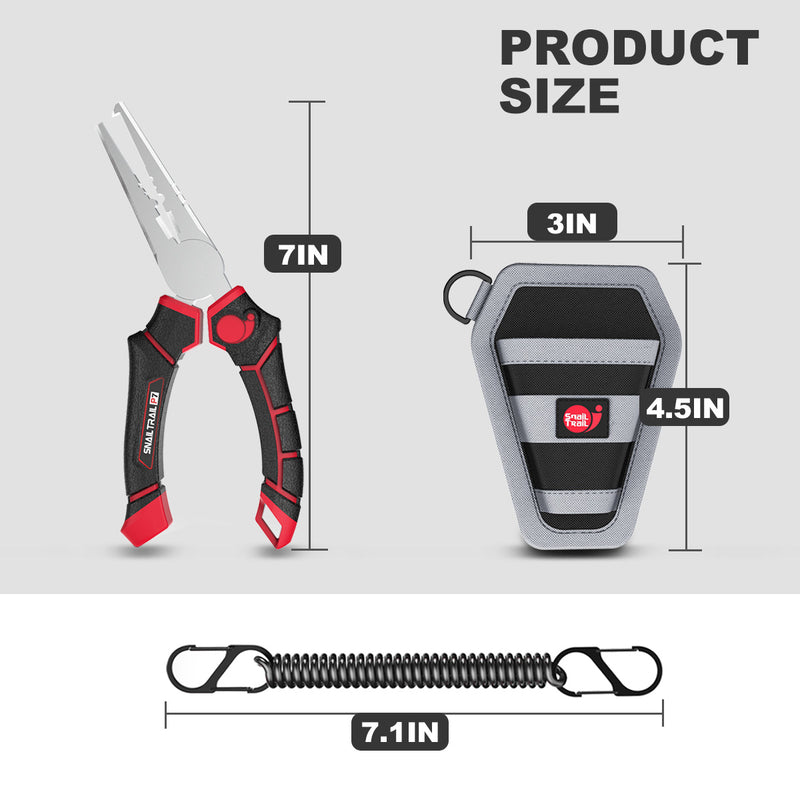 Fishing Pliers 7'' Split Ring Saltwater with Sheath & Lanyard
